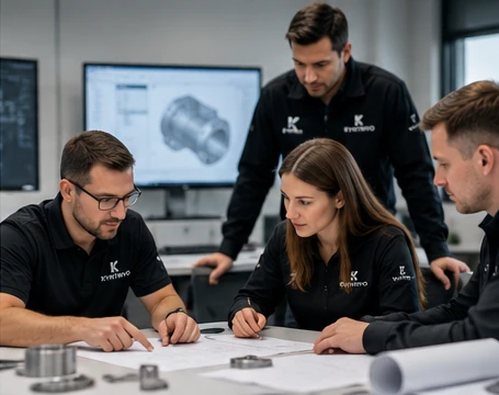 Conceptual Kyntrivo engineering team reviewing an industrial project