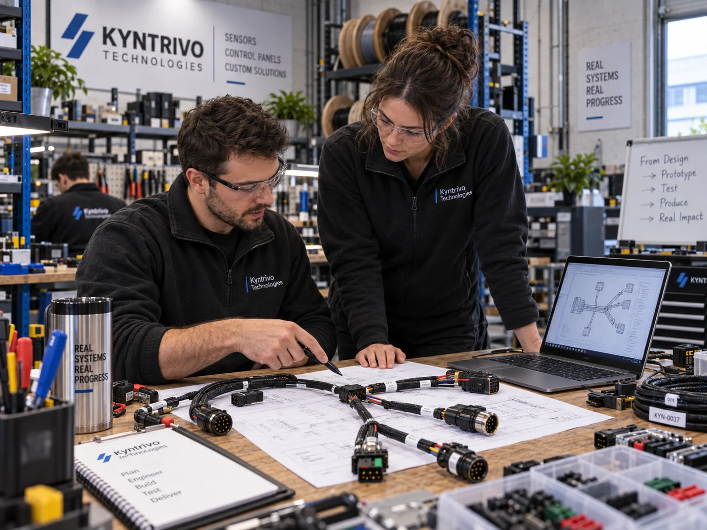 Kyntrivo engineers reviewing cable harness designs