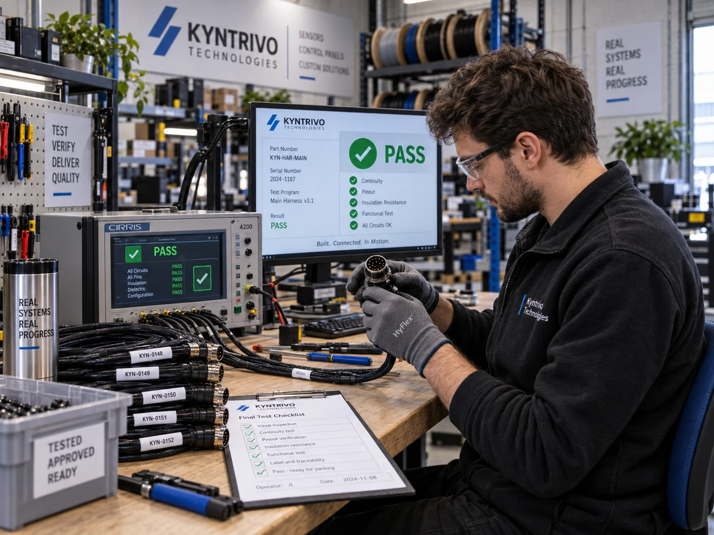 Cable testing station with pass results at Kyntrivo