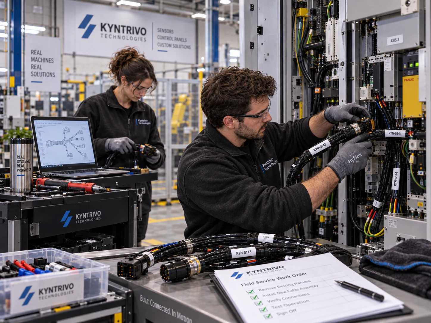 Technicians working on retrofit and industrial system upgrades