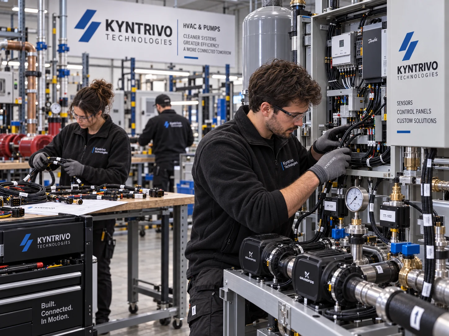 Kyntrivo technicians wiring pumps and HVAC control systems