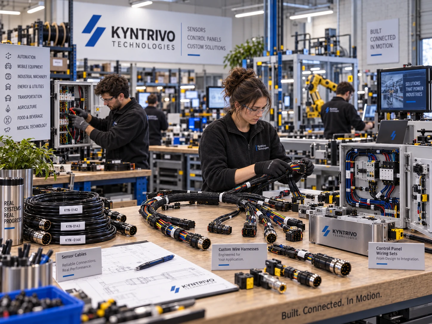 Industrial workshop overview with Kyntrivo assemblies for different sectors