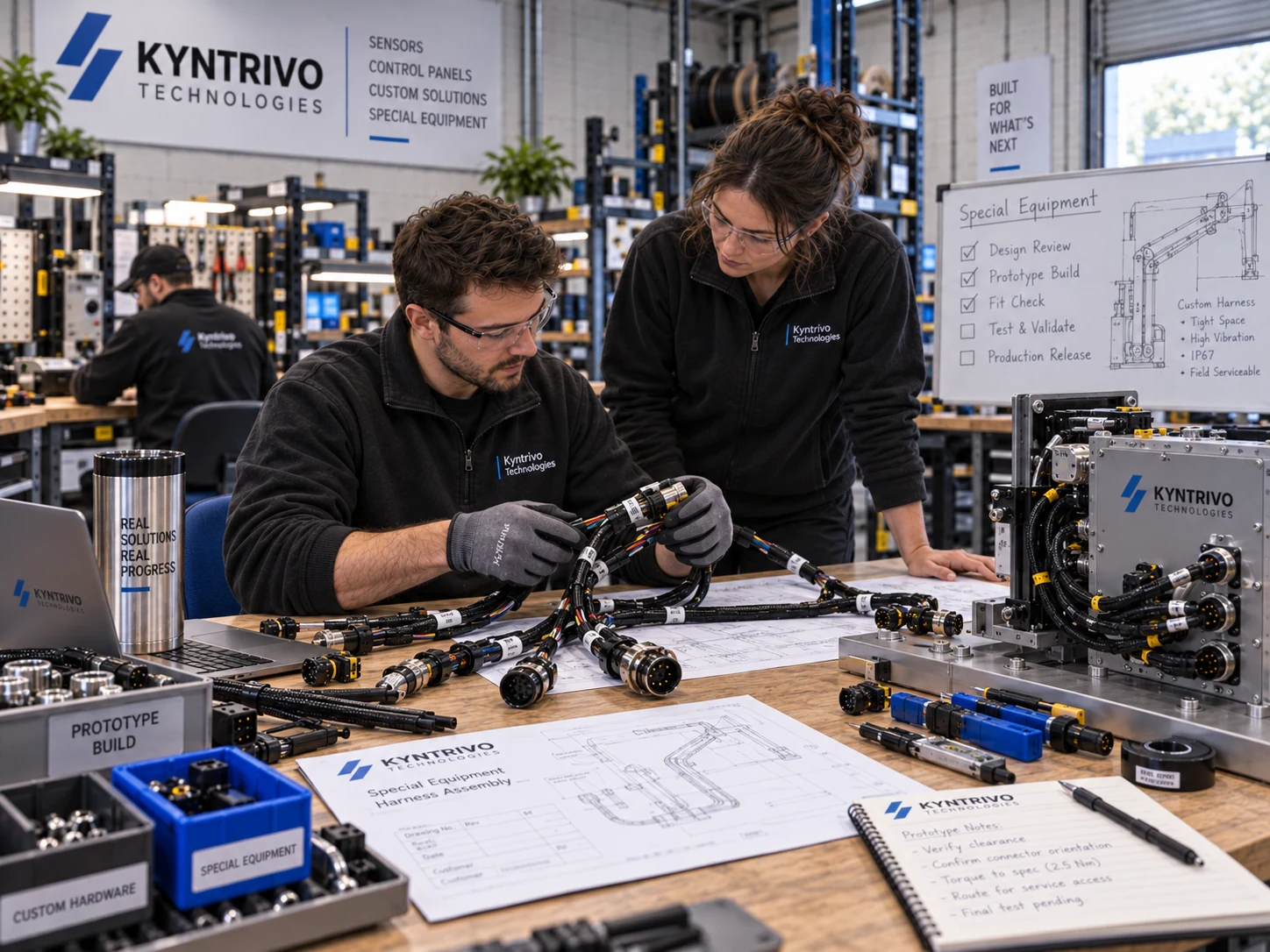 Workshop for special equipment with cable assemblies and custom components