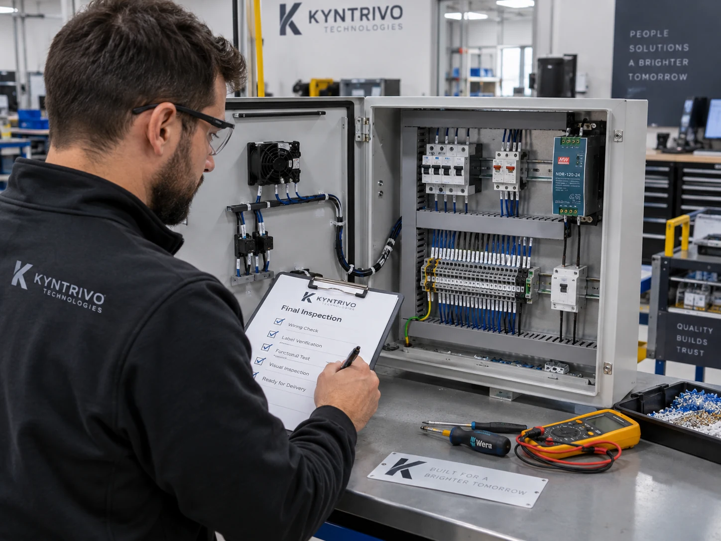 Final inspection of an industrial control panel assembly