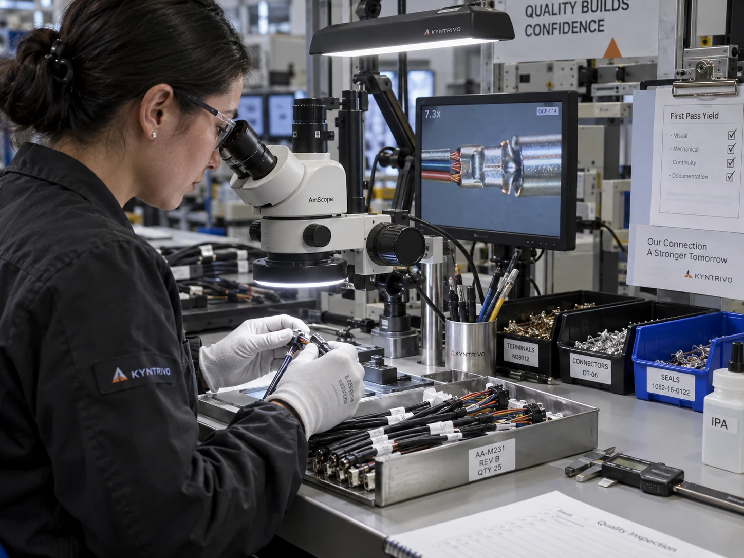 Detailed inspection under magnification at the Kyntrivo quality station