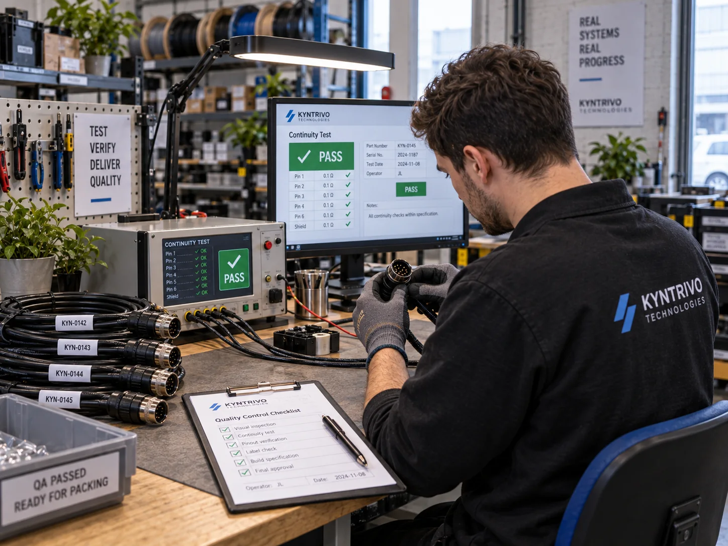 Kyntrivo cable assembly verification and continuity testing